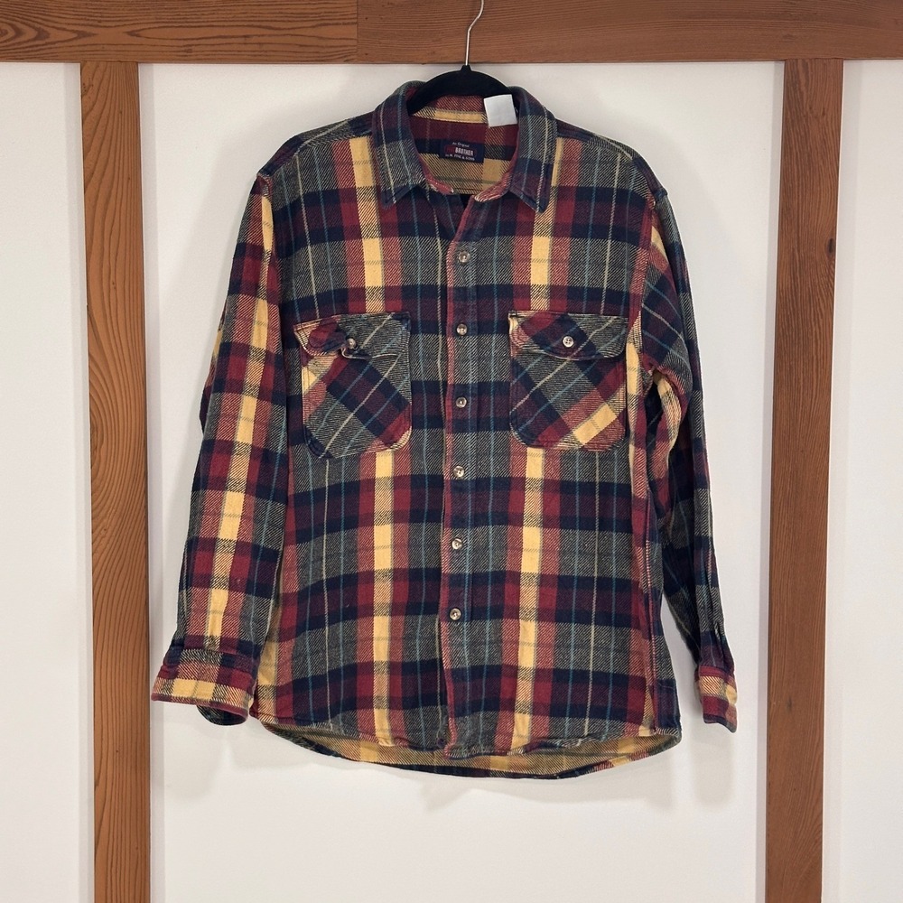 Vintage Five Brother Plaid Flannel Shirt‎ Jacket Men's L Long Sleeve Button Up